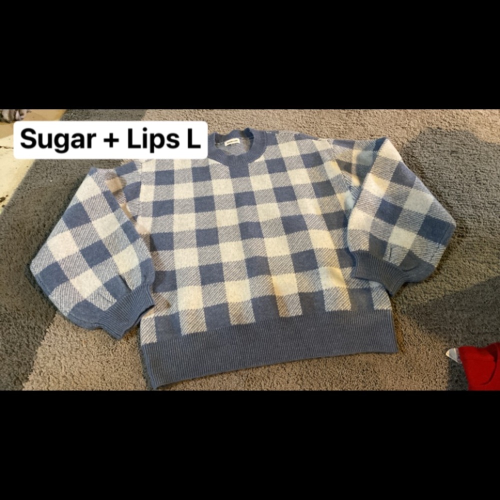 Sugarlips Blue and Cream Checkered Sweater